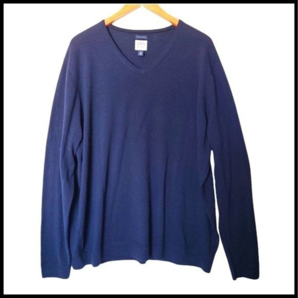 JWN John W.‎ Nordstrom Sweater Pullover V-Neck Blue 100% Italian Merino Wool XXL